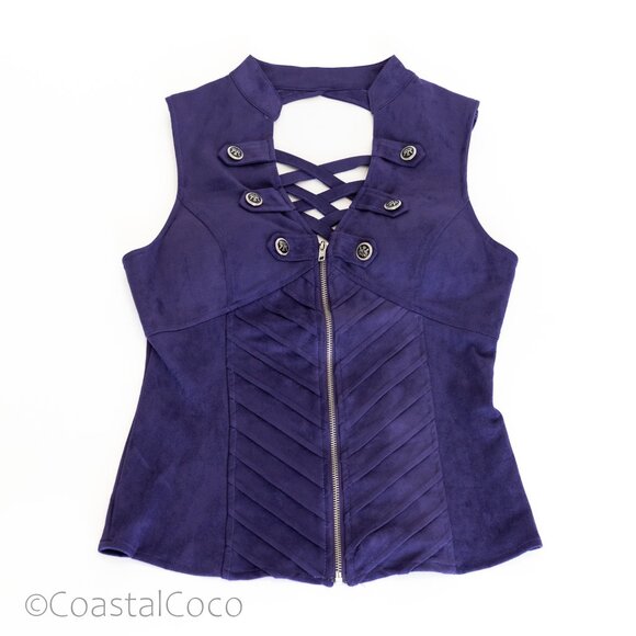 Lydia Suede Corset Vest Top XL Stretchy Bustier Fitted Biker Steampunk Goth NWT - Picture 5 of 12
